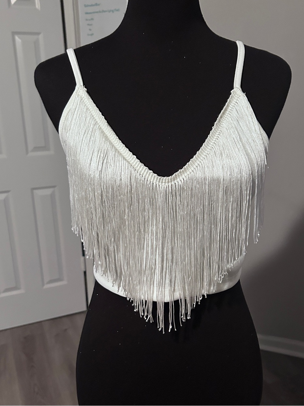 White Fringe Crop Top Festival Western Cowgirl Boho Cami